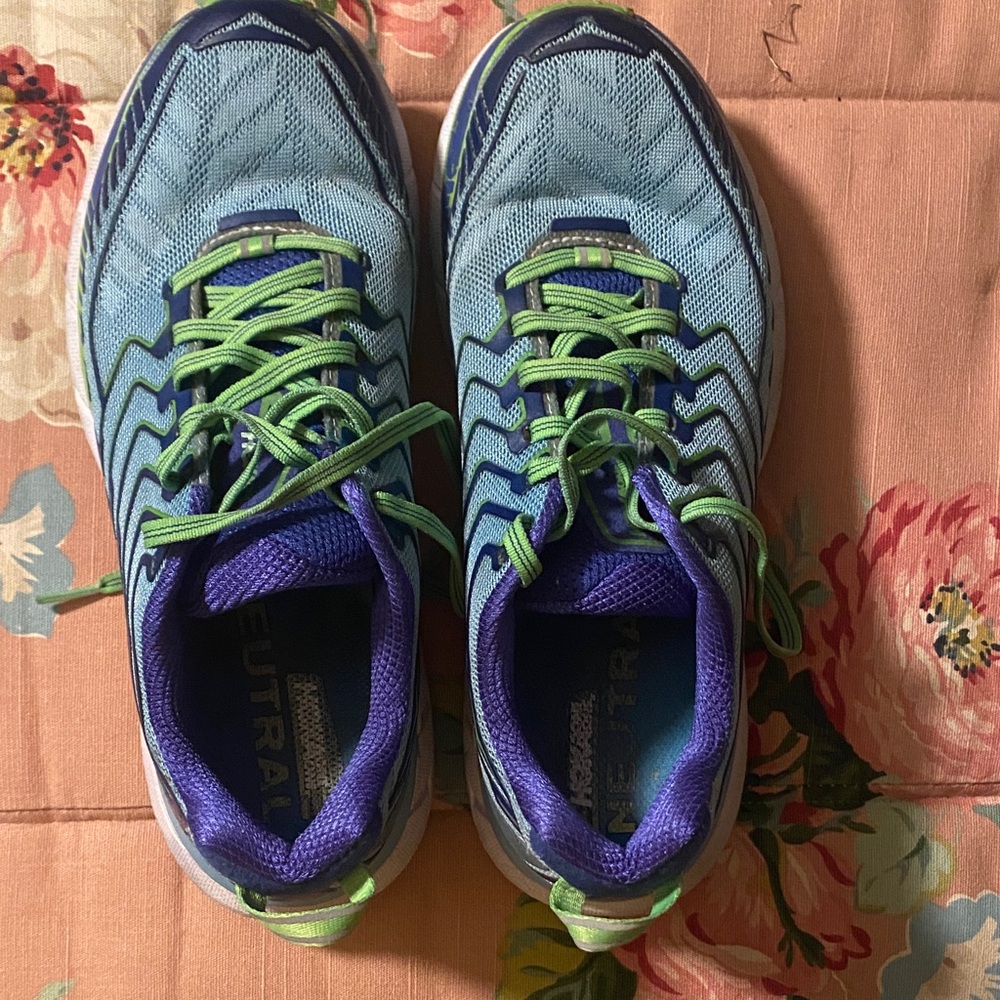 Hoka Clifton 4 Athletic Shoes in Blue and Green